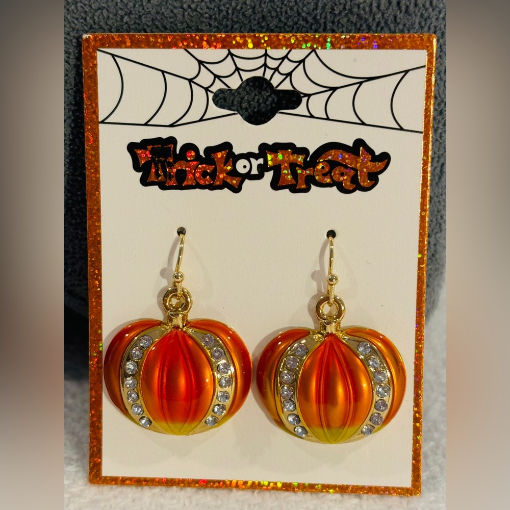 🎃Pumpkin Earrings with Rhinestone Accents 🎃